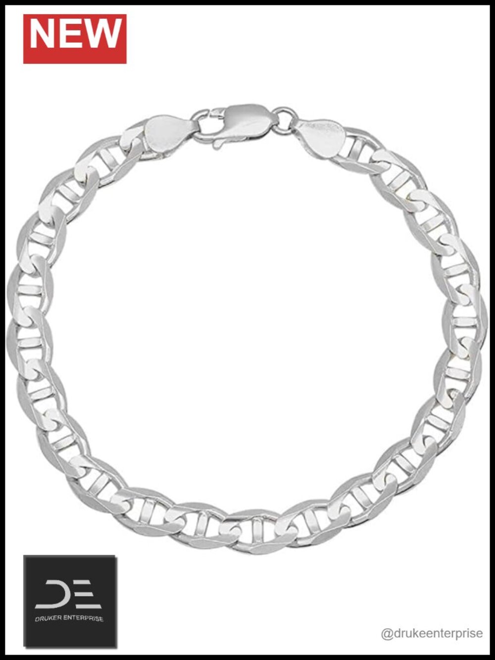 925 Sterling Silver Mariner Link Bracelet Italian 9-Inch Chain